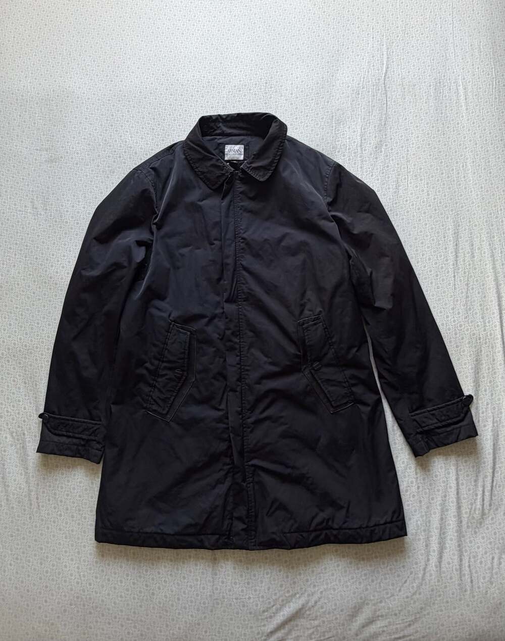 Armani Collezioni Black Nylon Trench Coat